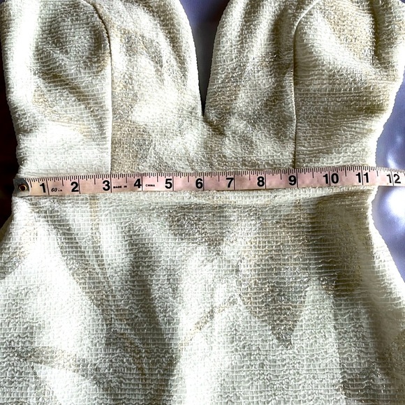 Windsor Cream Silver Gold Jacquard Dress Deep Plunge Backless Boned Bodice Sz S - Picture 9 of 15